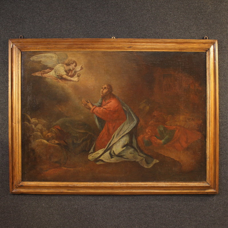 Antico dipinto italiano Cristo nell'orto degli ulivi del XVII secolo